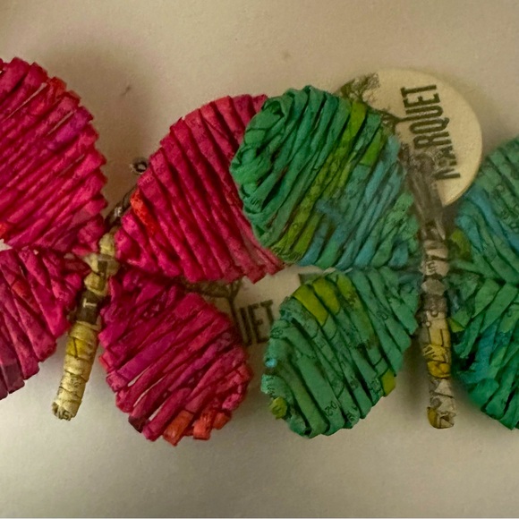 NWT Marquet Fair Trade Artisan Upcycled Butterfly Butterflies Ornament Set OOAK - Picture 8 of 8